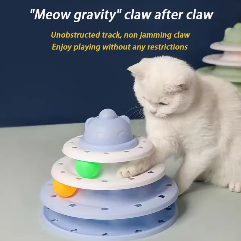 4 Level Interactive Cat Toy Ball Tower with Turntable Roller Track Intelligence Training Puzzle Game for Indoor Kitties Toys