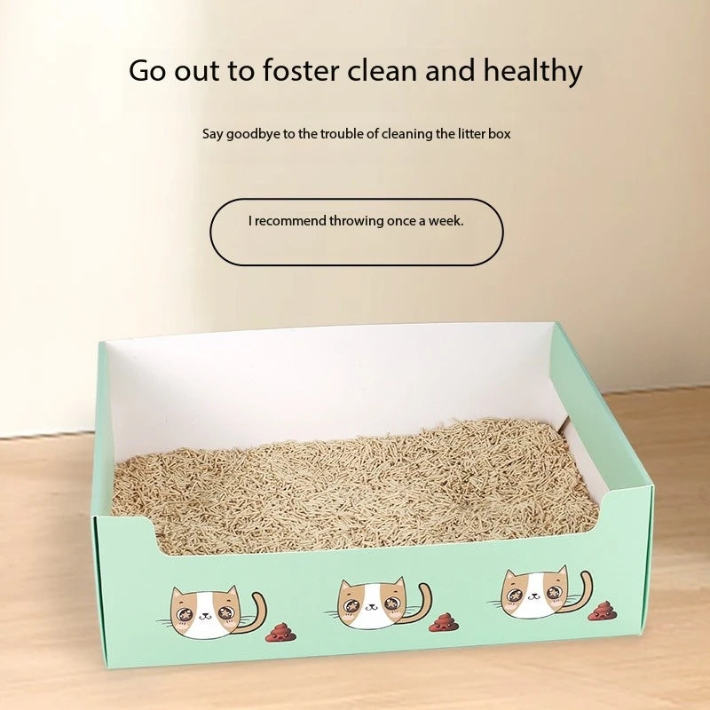Disposable Cat Litter Box Flodable Paper Cat Trays Lightweight Cardboard Box Waterproof Coating Safe Comfortable Toilet For Pets
