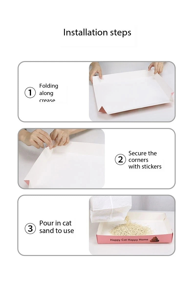 Disposable Cat Litter Box Flodable Paper Cat Trays Lightweight Cardboard Box Waterproof Coating Safe Comfortable Toilet For Pets