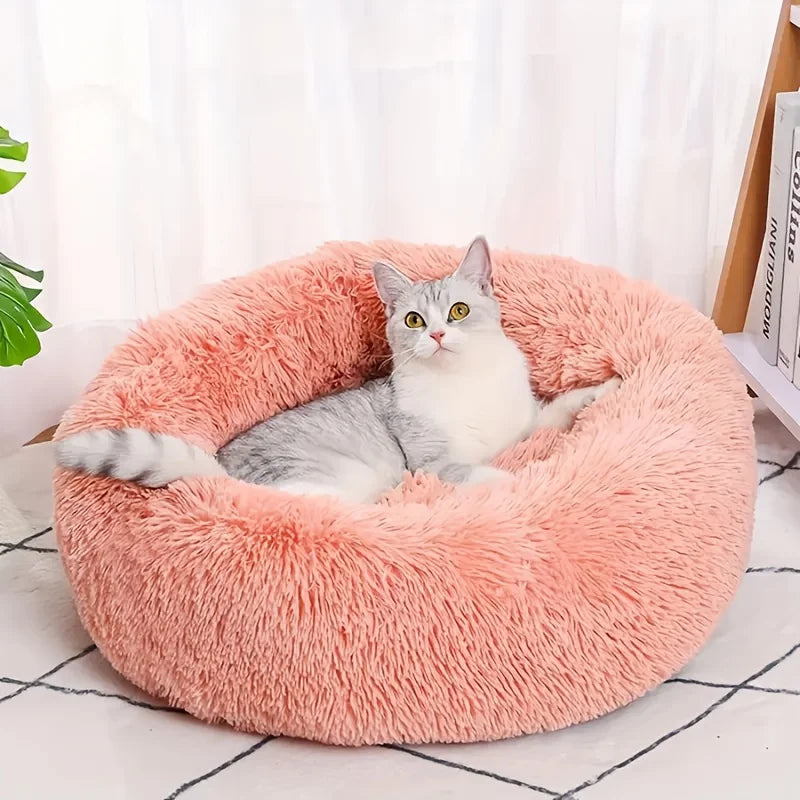 1PC comfortable striped plush pet bed, suitable for cats and dogs,warm,deep sleep round nest,filling,gray,soft,indoor