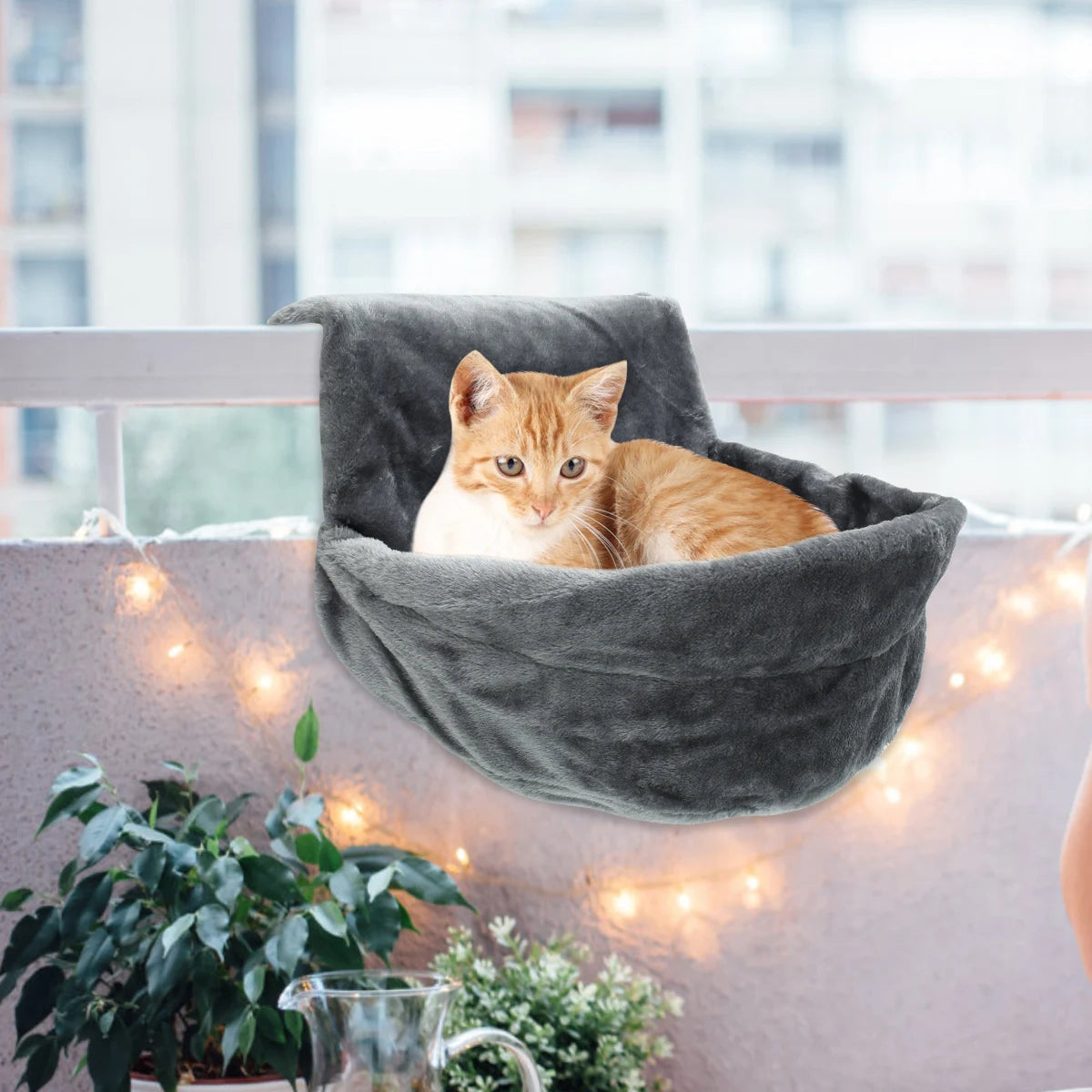 Hanging Cat Bed Plush Pet Radiator Bed with Metal Frame Warm Fleece Basket Foldable Cradle Hammock Cat Supplies for Small Pet