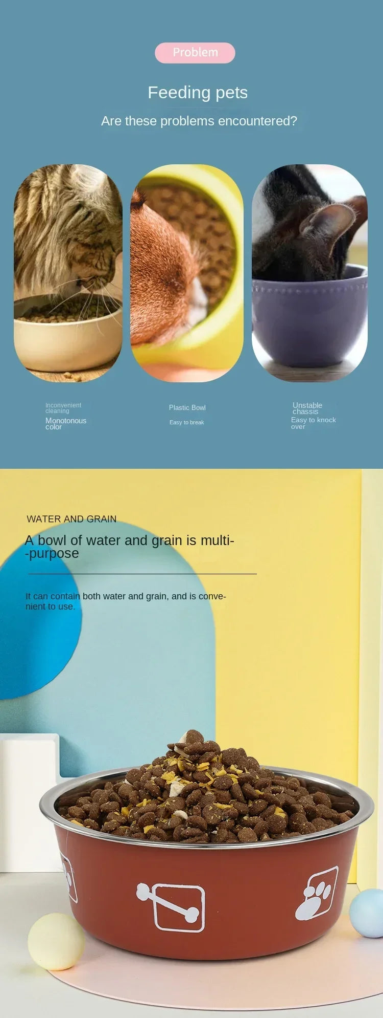 Durable Pet Food Bowl Stainless Steel Double-layer Thickened Anti-slip Water Pet Feeder Water Basin Universal for Cats and Dogs