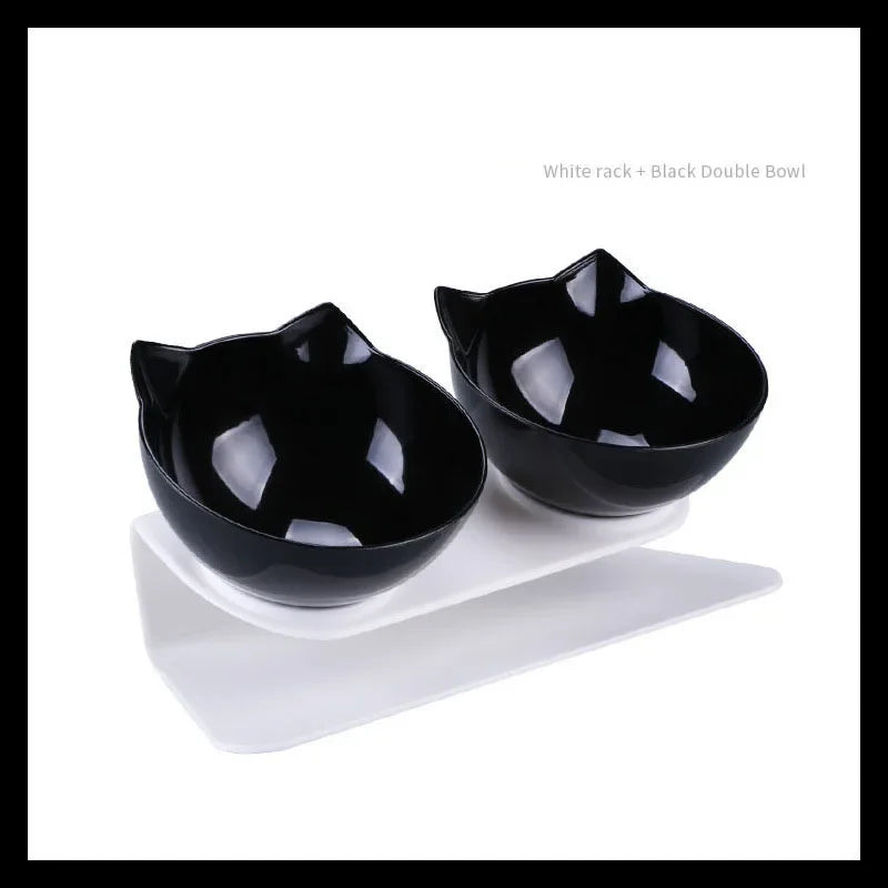 Double Cat Pet Feeding Bowls Food Bowl 15° Tilting with Stand Anti-Swing Kittens Elevated Puppy Dog Food and Water Raised Bowls