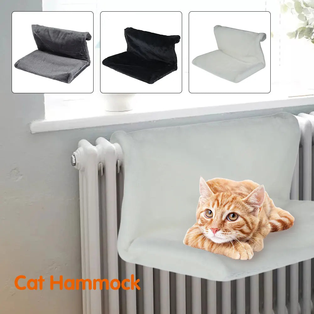 Hanging Cat Bed Plush Pet Radiator Bed with Metal Frame Warm Fleece Basket Foldable Cradle Hammock Cat Supplies for Small Pet