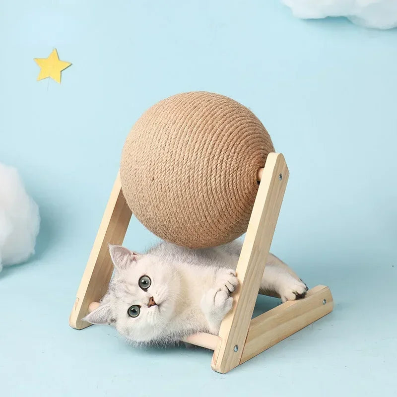 Cat Scratching Ball Wood Stand Pet Furniture Sisal Rope Ball Toys Kitten Climbing Scratcher Grinding Paws Scraper Accessories