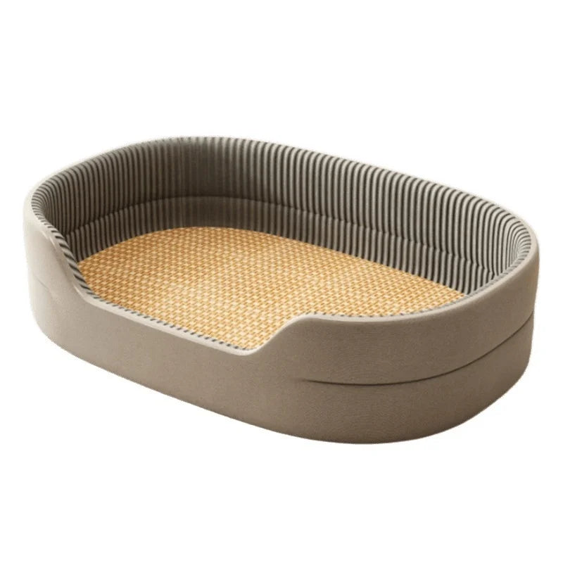 Dog Cat Kennel Universal for All Seasons Summer Pet Kennel with Rattan Mat Raised Edges Large Dog Bed Sofa-feel Mat Sleeping Pad