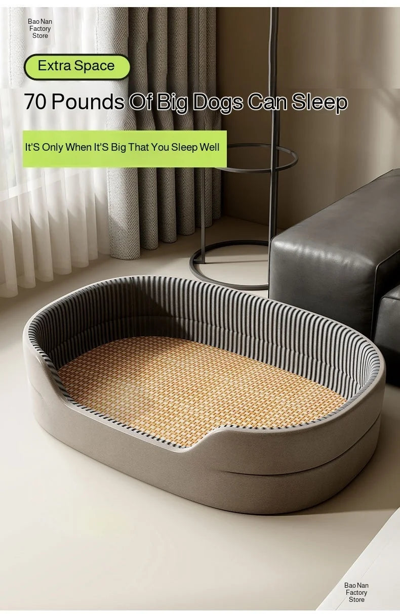 Dog Cat Kennel Universal for All Seasons Summer Pet Kennel with Rattan Mat Raised Edges Large Dog Bed Sofa-feel Mat Sleeping Pad