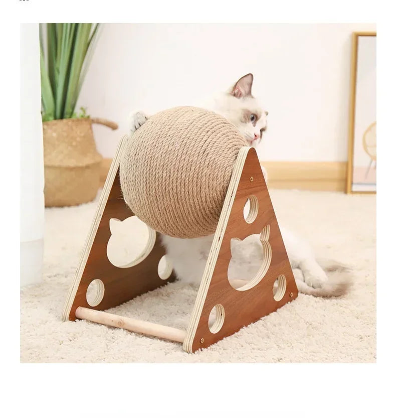 Cat Scratching Ball Wood Stand Pet Furniture Sisal Rope Ball Toys Kitten Climbing Scratcher Grinding Paws Scraper Accessories
