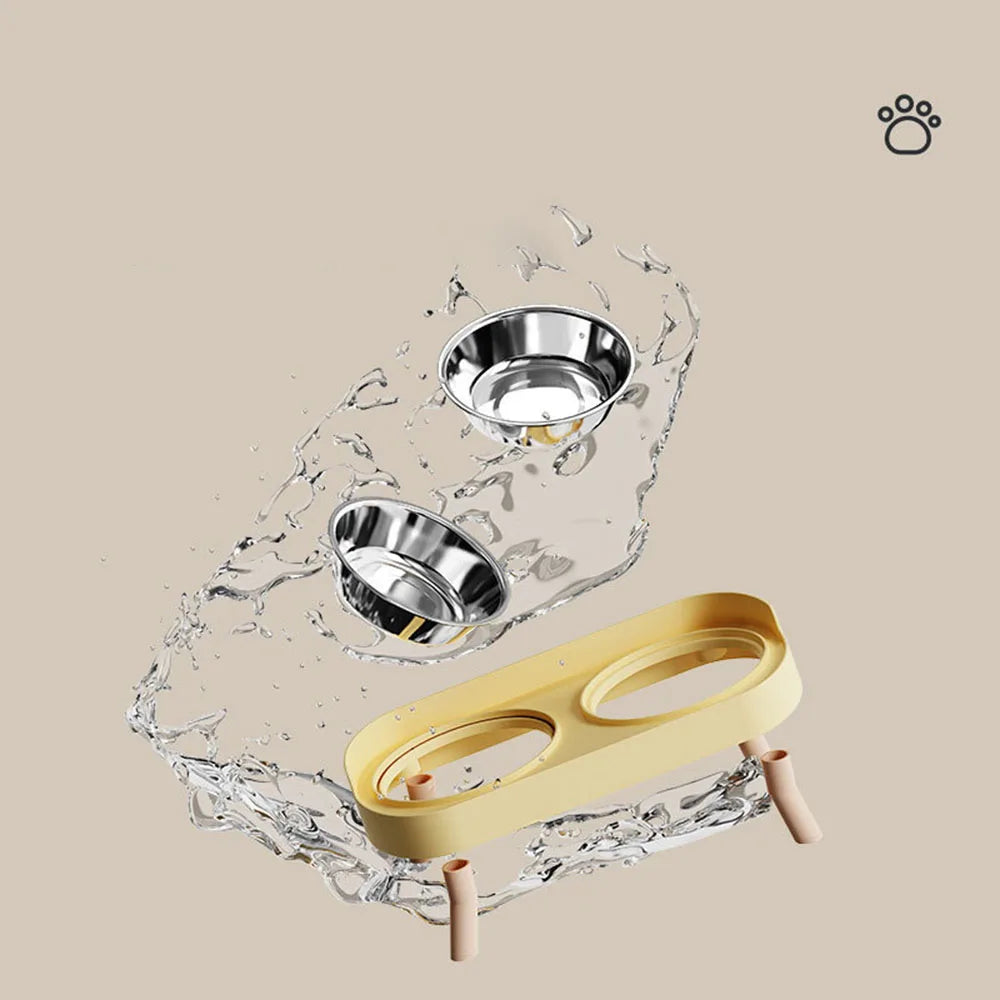 Cat Bowl Double Bowl Set - Anti-Spill Anti-Tip Pet Food Bowl & Water Bowl | Non-Slip Base Cute Cat Feeding Bowls Pet