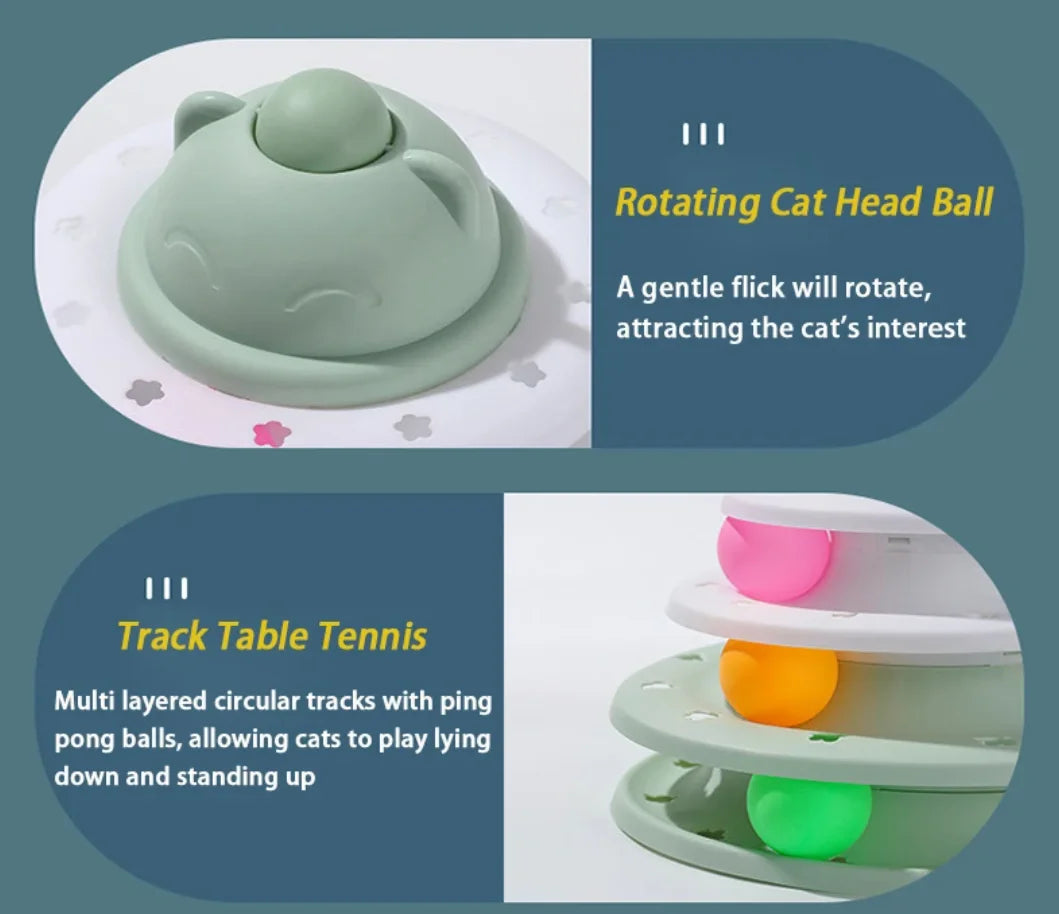 4 Level Interactive Cat Toy Ball Tower with Turntable Roller Track Intelligence Training Puzzle Game for Indoor Kitties Toys