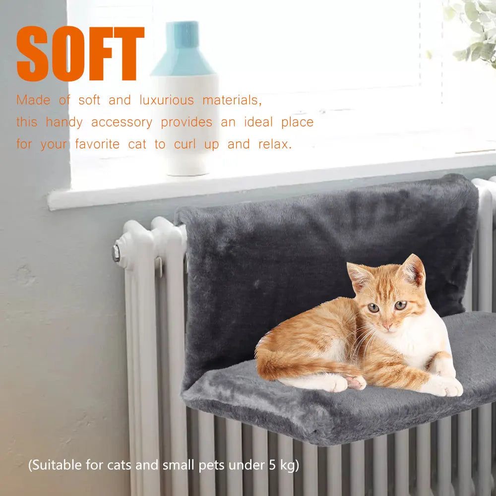 Hanging Cat Bed Plush Pet Radiator Bed with Metal Frame Warm Fleece Basket Foldable Cradle Hammock Cat Supplies for Small Pet