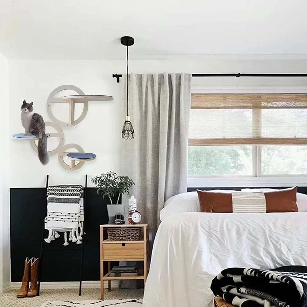 Circular Wooden Cat Wall Shelves Cat Play Furniture Sturdy Build Provide a Cozy and Trendy Spot for Cats to Lounge and Explore