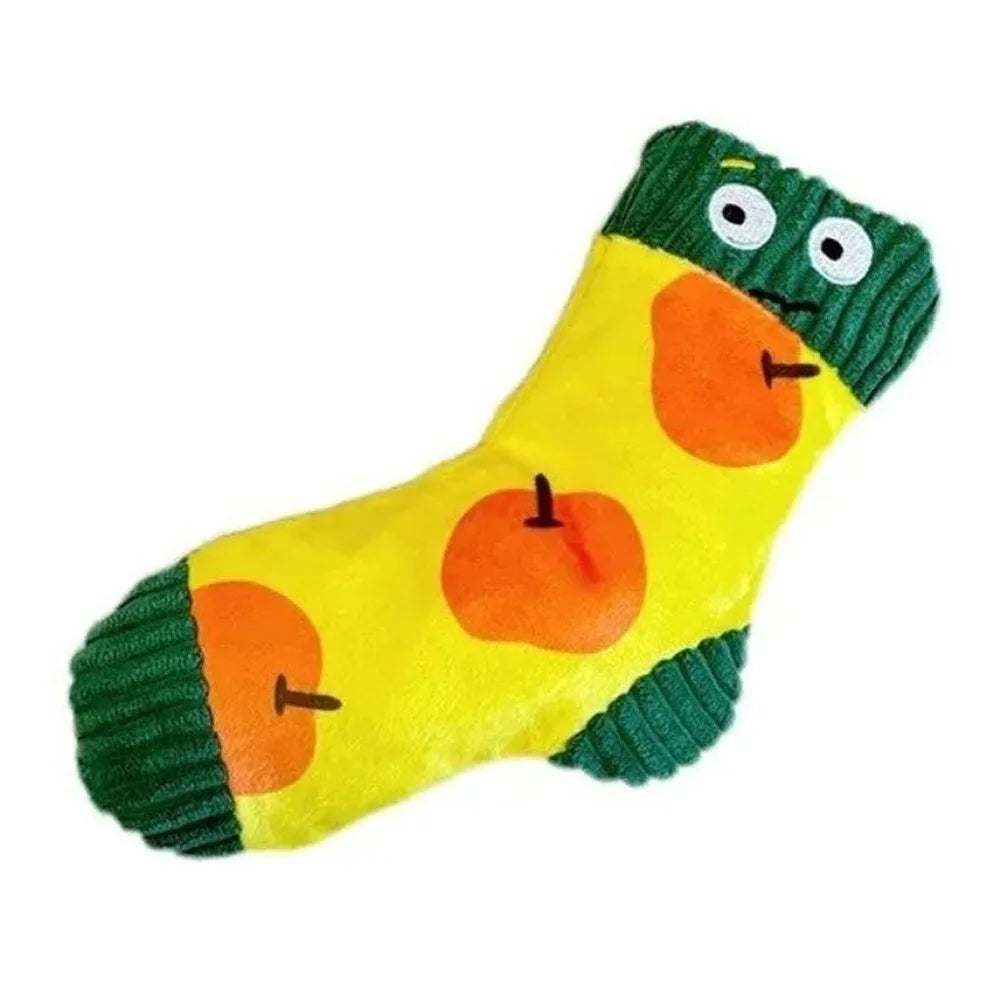 Cute Sound Making Pet Treat Dispenser Bite-Resistant Durable Chew Toy Squeaker Cartoon Socks Cat
