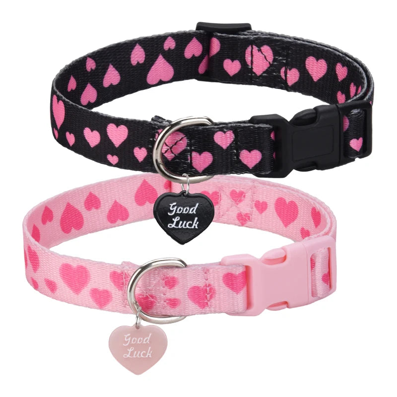 CP613--love printed pet dog & cat collar, high density printed ribbon and exquisite pendant, durable buckle.