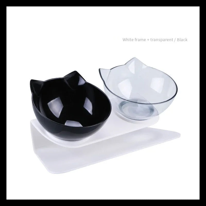 Double Cat Pet Feeding Bowls Food Bowl 15° Tilting with Stand Anti-Swing Kittens Elevated Puppy Dog Food and Water Raised Bowls