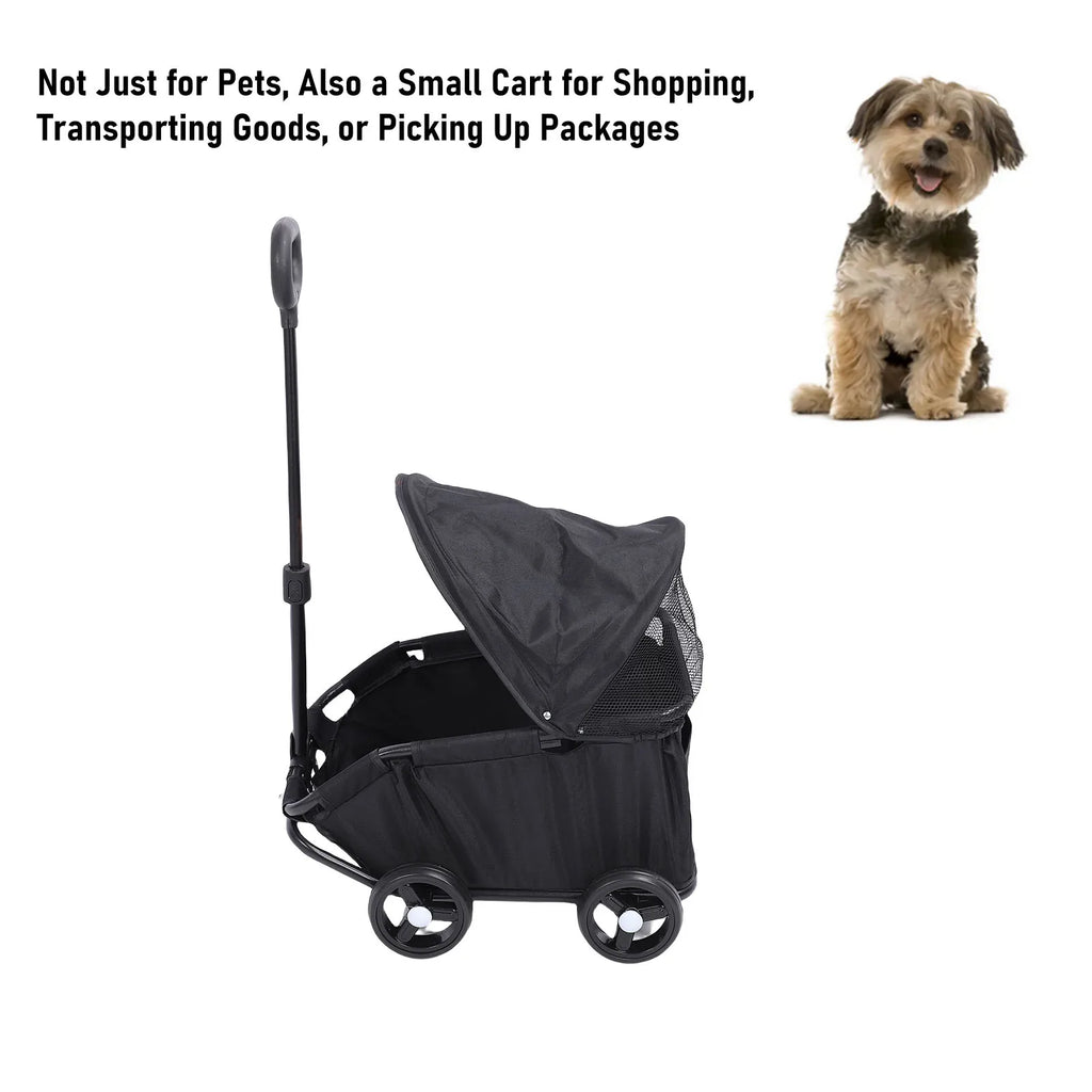 Foldable Pet Stroller with Canopy 4 Wheels Pet Strolling Cart for Small Dogs Cats Lightweight Easy Assembly Multifunctional Use