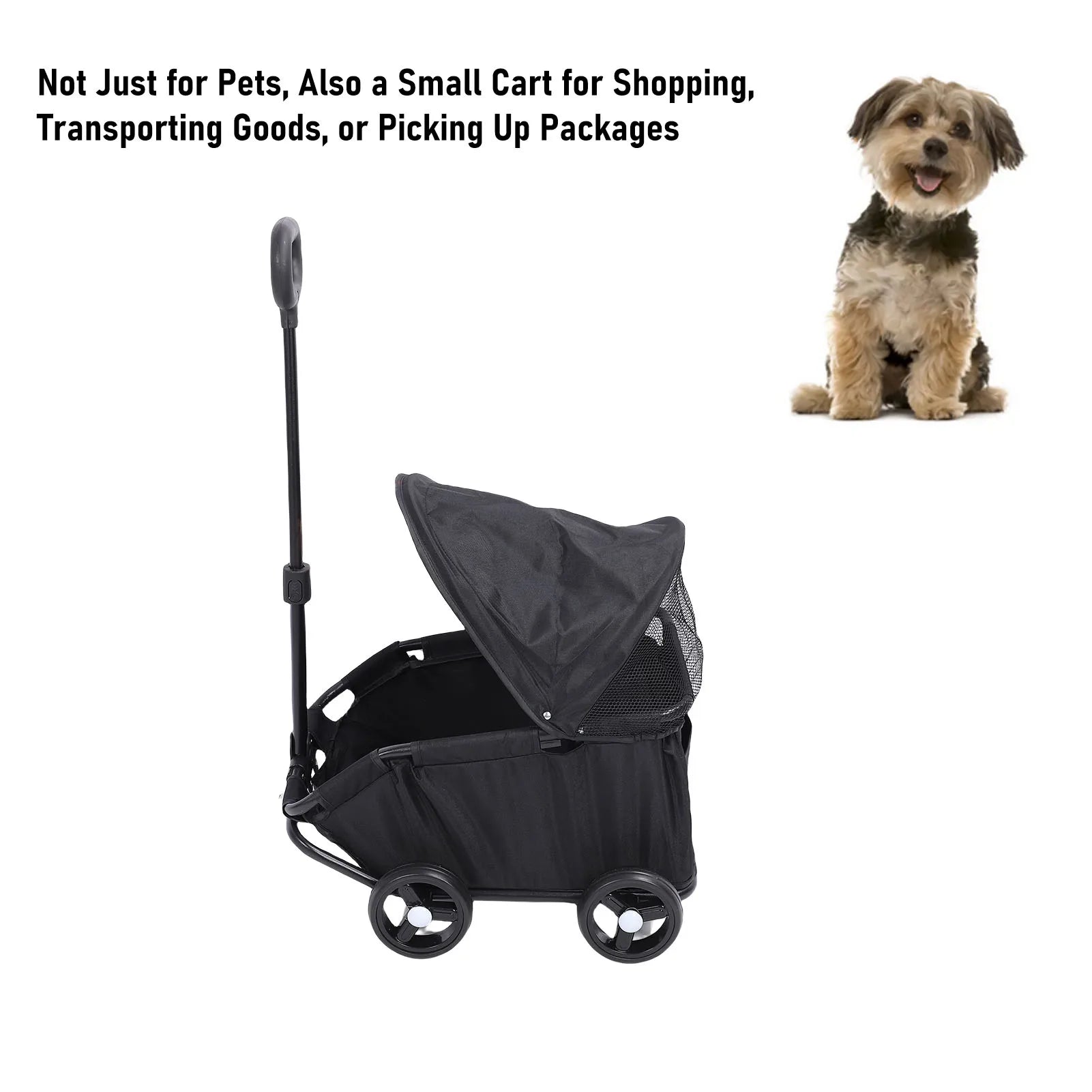 Foldable Pet Stroller with Canopy 4 Wheels Pet Strolling Cart for Small Dogs Cats Lightweight Easy Assembly Multifunctional Use