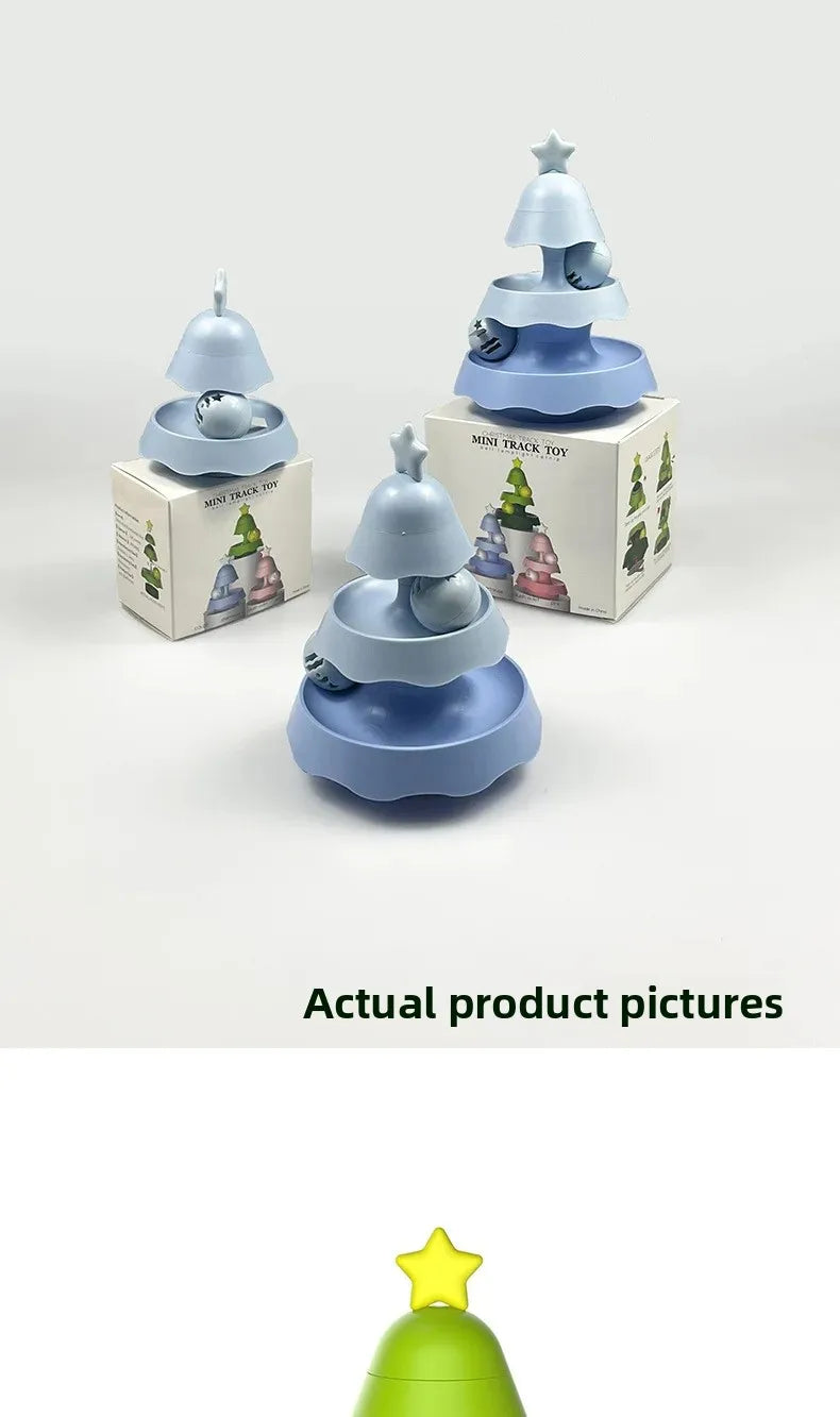 Cats Christmas Tree Mini Track Turntable Bell Glowing Ball Self Amusement Puzzle Pet Toy Interactive Durable Safe Non Toxic