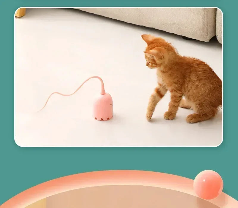 Interactive Electric Cat Toy USB Intelligent Rolling Ball Interactive Toys Funny Stick Silicone Rotate Mouse Tail Kitten Teaser