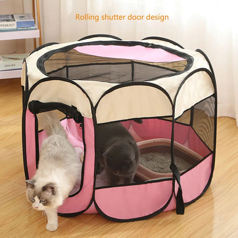 Cats and dogs delivery room pets octagonal cage breathable fence tent scratch-resistant Oxford cloth foldable cat and dog nest