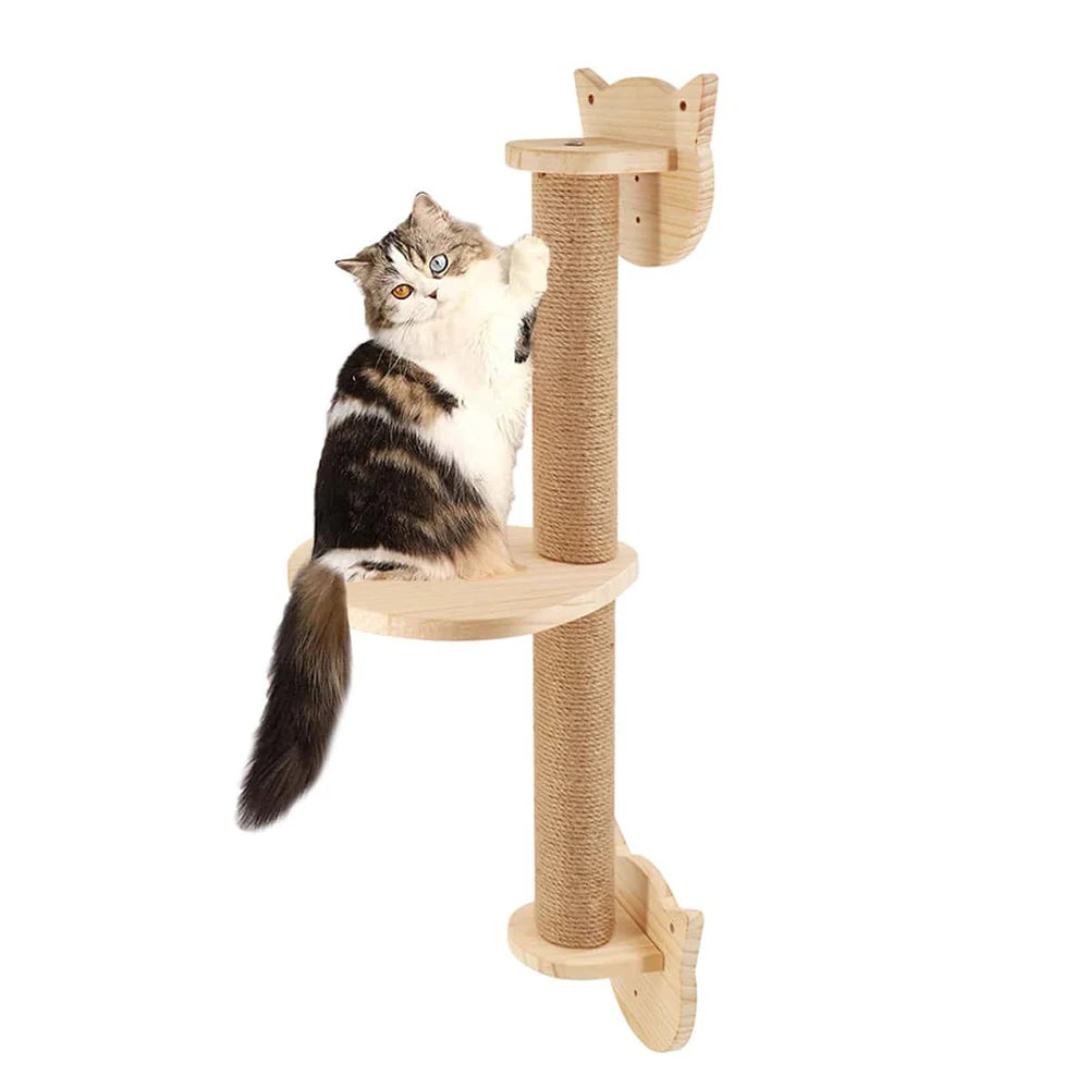 Cat Scratching Post Wall Furniture Wood Wall Mounted Kitten Scratcher Tree Tower Toys Thicker Column for Indoor Cats Accessories