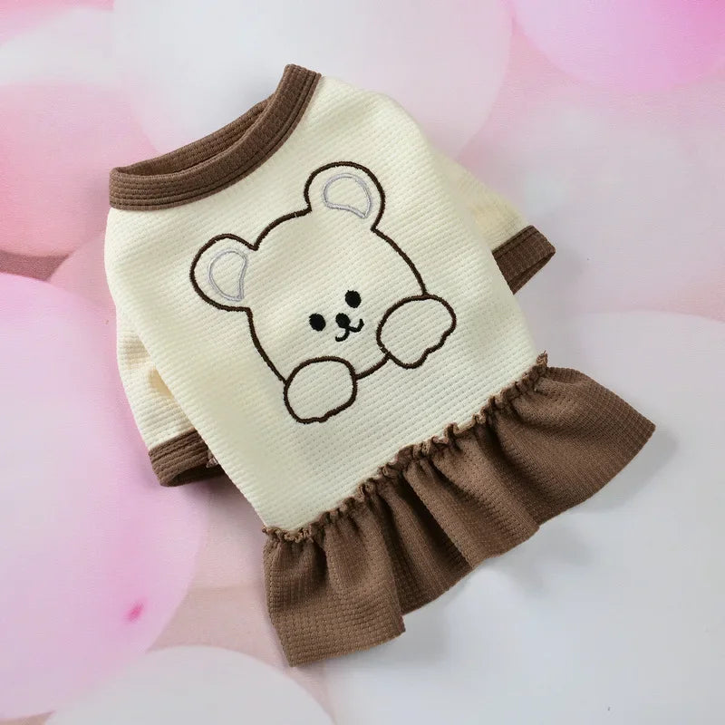 Cute Couple Dog Clothes Pet Dresses Shirt Waffle Cat Dog Shirt Puppy Pet Skirt Clothing for perro Dogs Cats Chihuahua Yorkie
