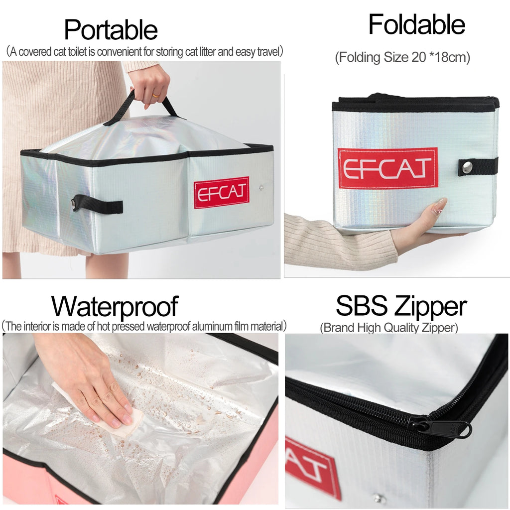 EFCAT Portable Cat Simple Litter Box With Cover Foldable Waterproof Large Size Outdoor Pet Kitten Travel Toilet