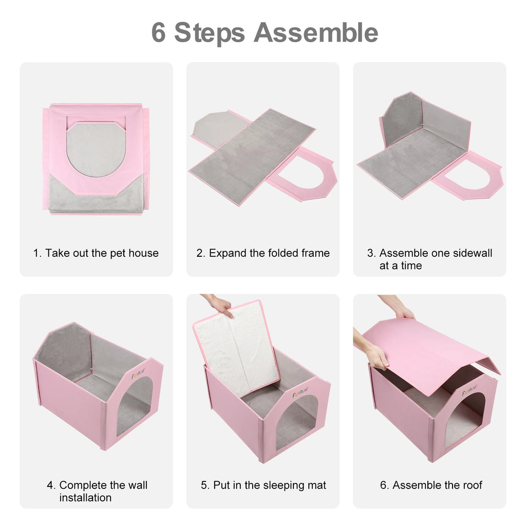 FUNADD Extra Large Folding Weatherproof Pet Houses with Removable Mat Pets Indoor And Outdoor Sleeping