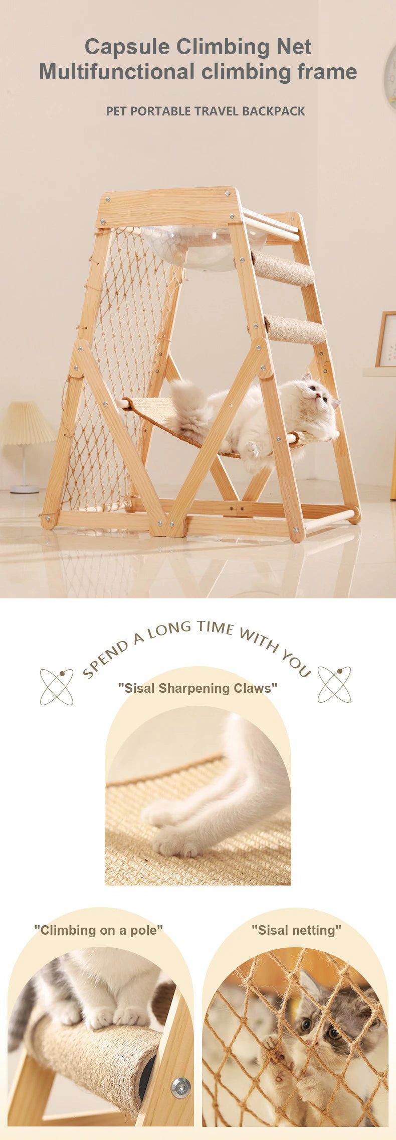 Cat Climbing Frame Space Capsule Scratching Board Hammock Sisal Wear-resistant Not Falling Chips Climbing Net Pet Supplies