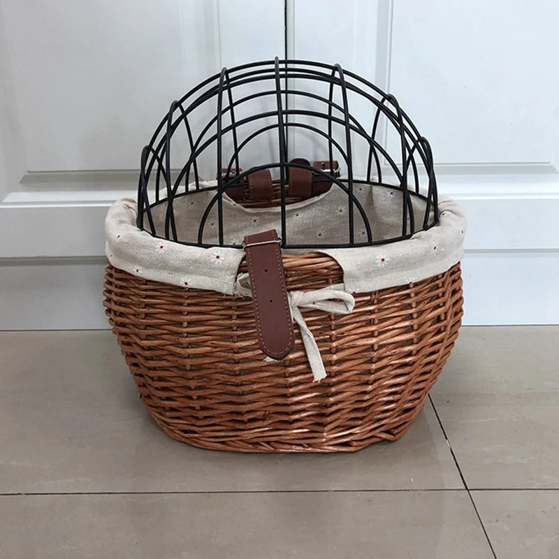 Cat Dog Bicycle Front Handlebar Basket Pets Seat Handwoven Wicker MTB Road Bike Basket Pet Cat Dog Carrier