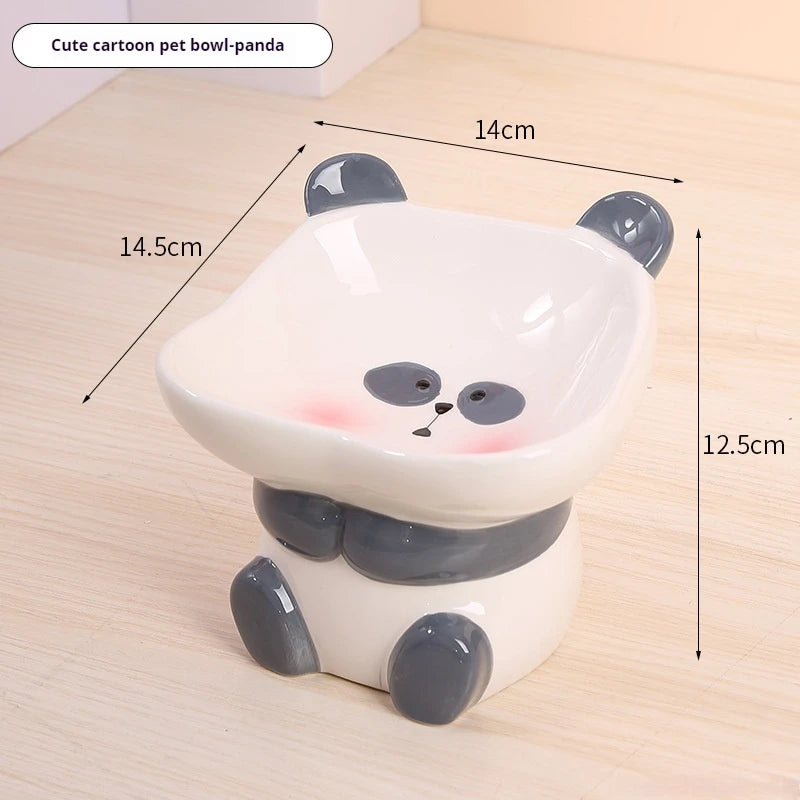 Cartoon cute pet bowl, ceramic high neck protection, anti black chin, multifunctional water and food container, cat and dog bowl
