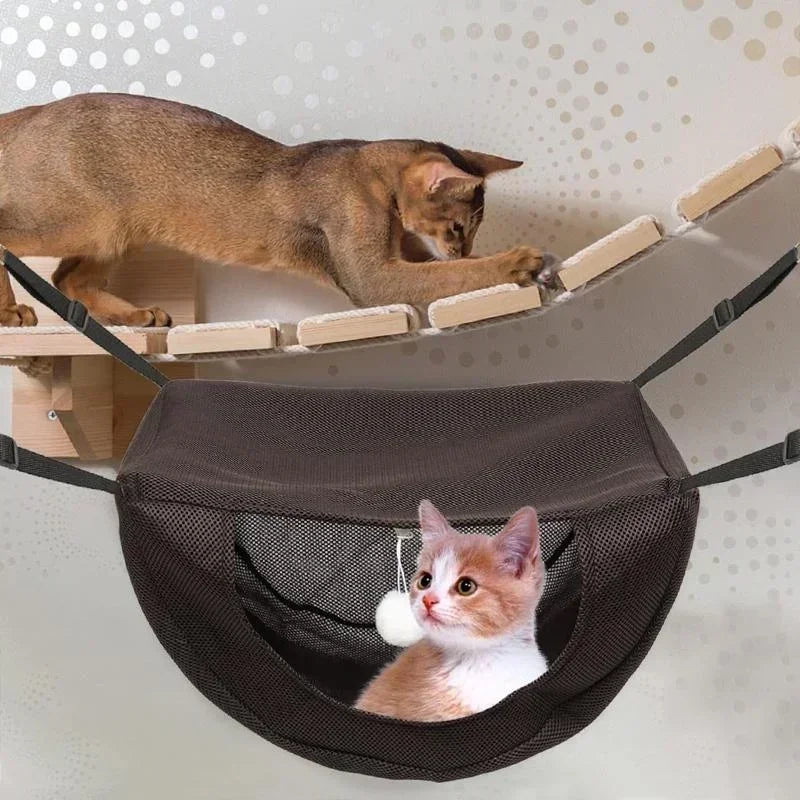 Breathable Mesh Hanging Pet Bed - Adjustable Cat Hammock for Indoor Use, Comfortable Suspended Sleeping Nest with Metal Frame
