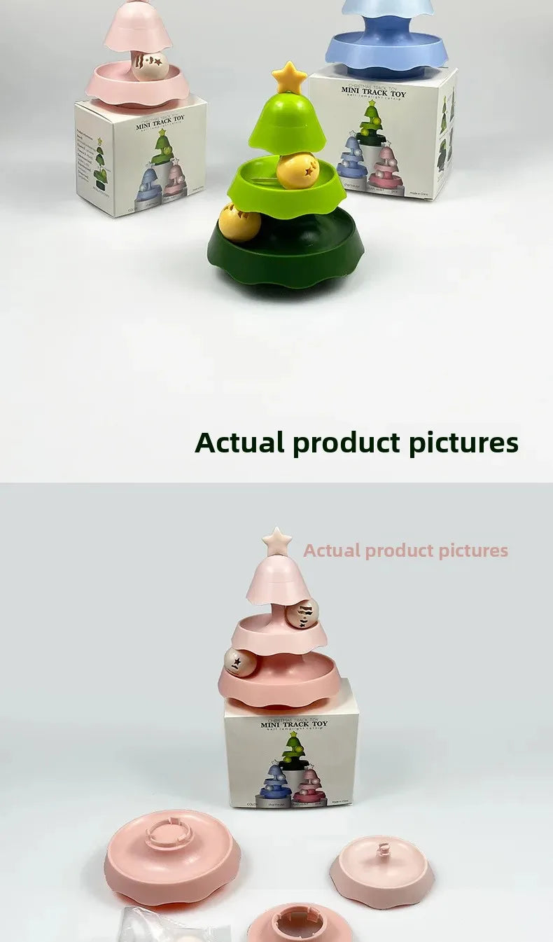 Cats Christmas Tree Mini Track Turntable Bell Glowing Ball Self Amusement Puzzle Pet Toy Interactive Durable Safe Non Toxic