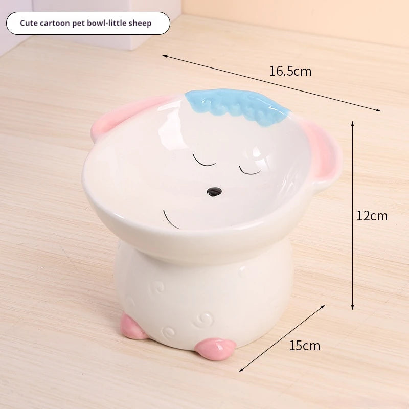 Cartoon cute pet bowl, ceramic high neck protection, anti black chin, multifunctional water and food container, cat and dog bowl
