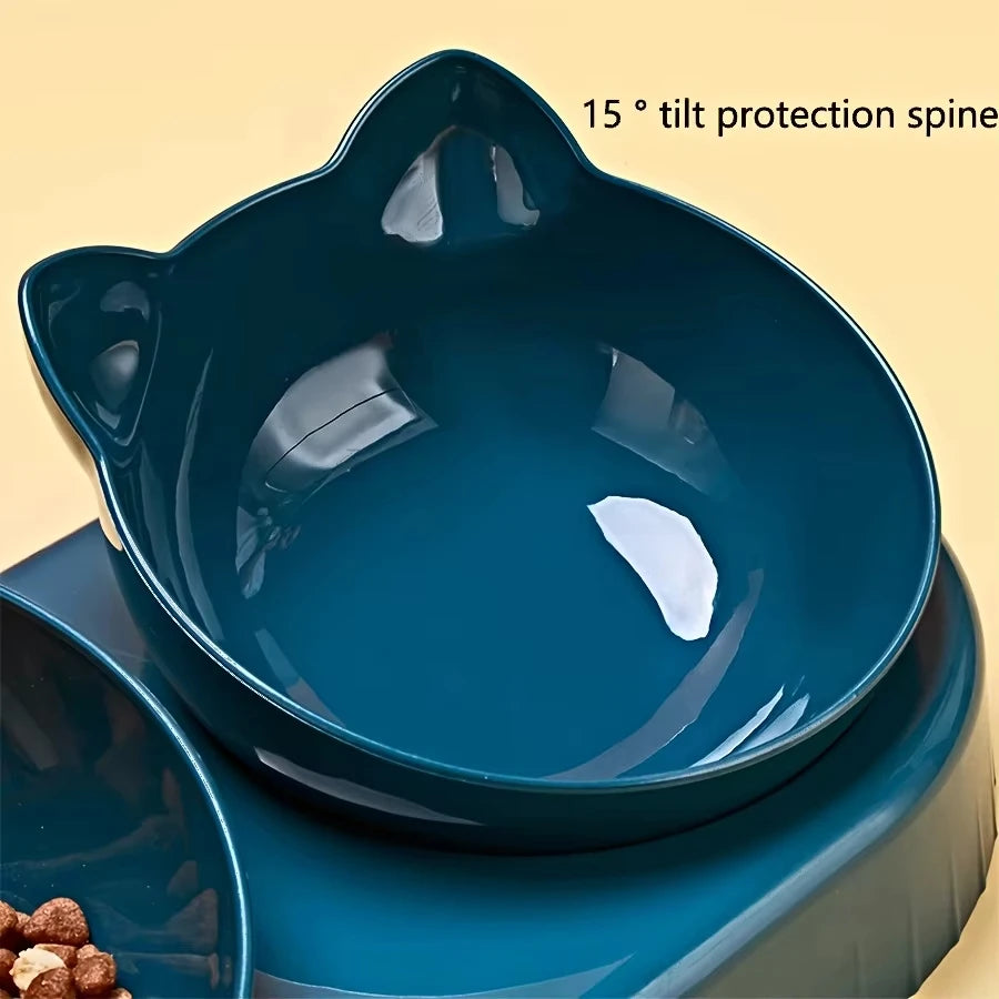 Pet SuppliesElevated Bowls for Cats and DogsDurable Double Cat Pet Bowls With Water Feeder 3 In 1 Ear Design Tilted