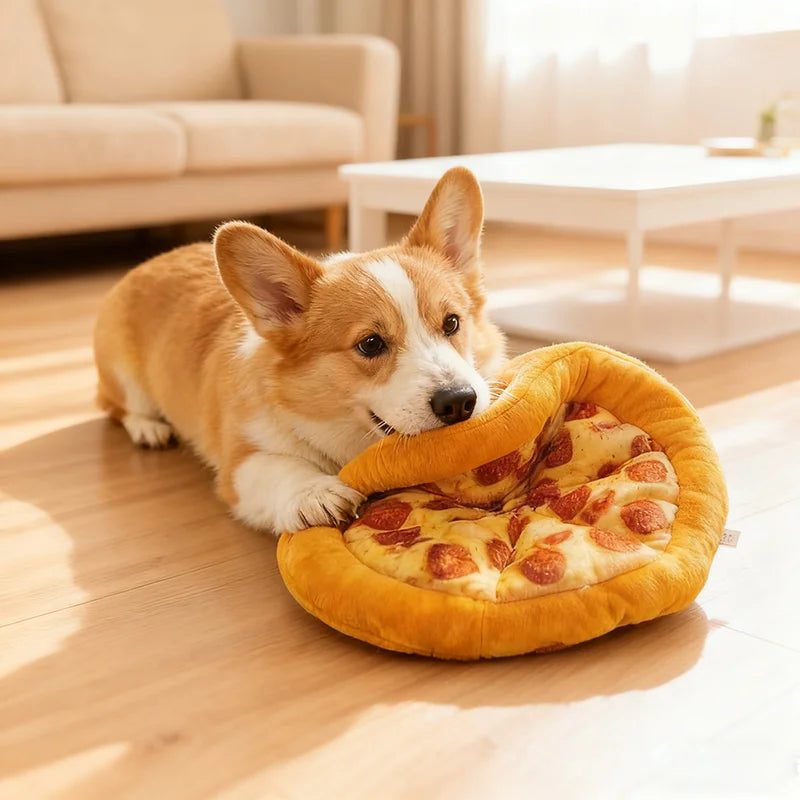 Durable Eco Friendly Plush Pizza Pet Toy With Squeak Sound Interactive Chew Toy For Puppy Kitten Teeth Train Dogs Cats Supplies