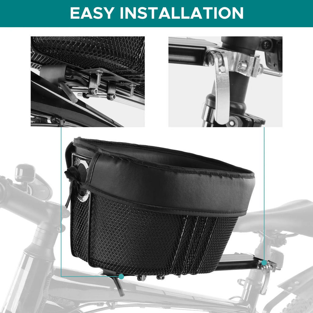 Dog Bike Basket Mountain Bike Shopping Basket Portable Cat and Dog Carrier for Bike Front Crossbar with Sponge Liner SafetyStrap