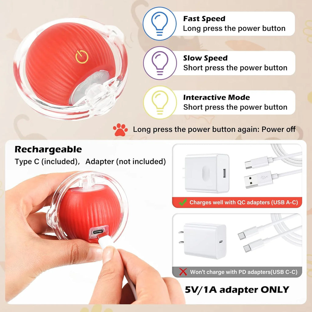Interactive Cat Chase Toy with USB Rechargeable Rolling Balls - Durable Plastic & Soft Polyester, Cartoon Design for Exercise &