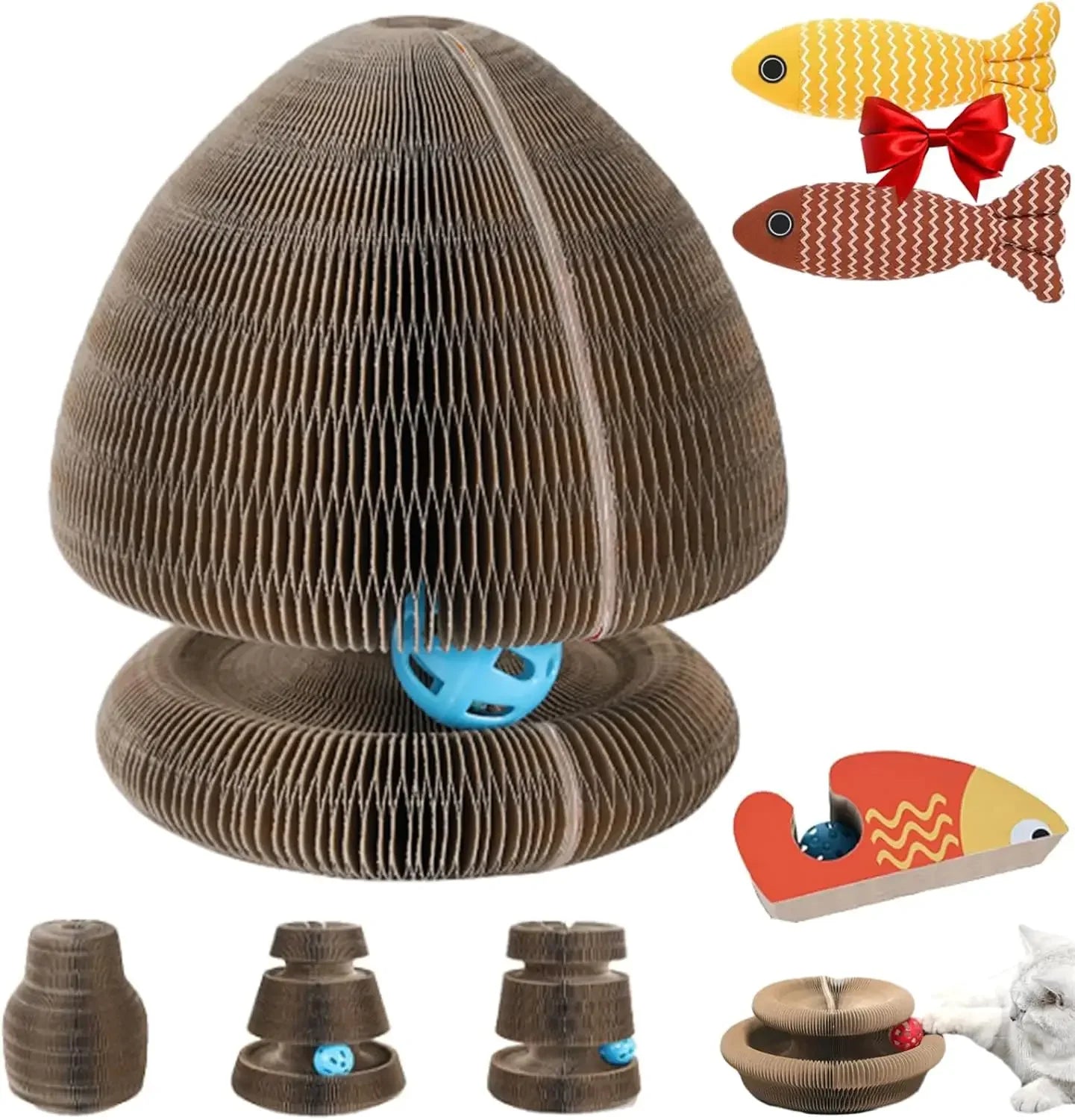 Cat Scratch Board Cat Toy with Bell Cat Cat Climbing Frame Foldable Recyclable Accordion Cardboard Kitten Toy with Ball