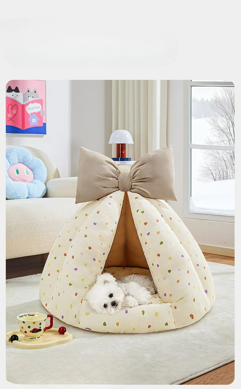 Cute Cat Bed Enclosed All-Season Pet Bed for Cats Small Dogs Nest Soft Skin-Friendly Fabric Comfortable Puppy House