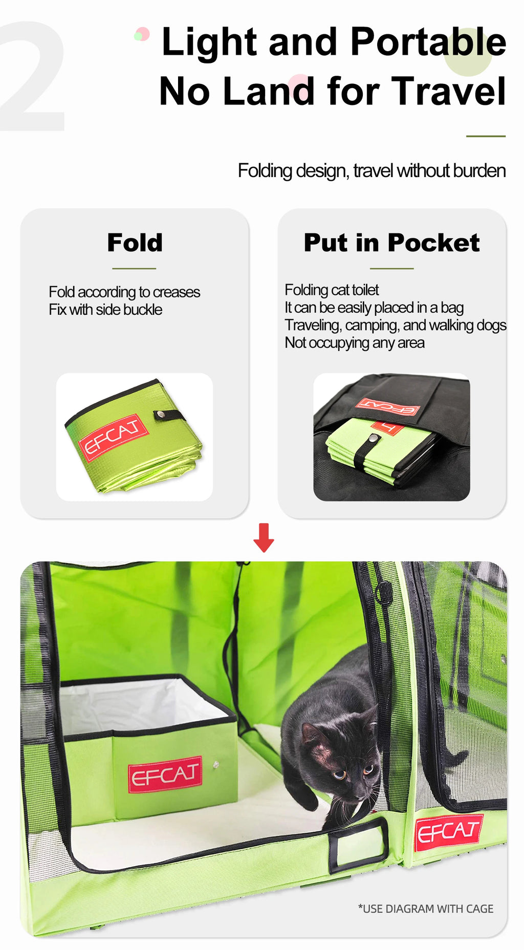 EFCAT Portable Cat Simple Litter Box With Cover Foldable Waterproof Large Size Outdoor Pet Kitten Travel Toilet