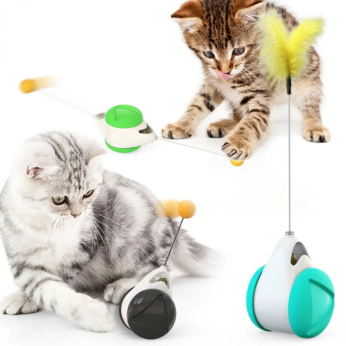 Funny Pet Products for Dropshipping, Interactive Balance Car Cat Chasing Toy With Catnip, Tumbler Swing Toys for Cats Kitten