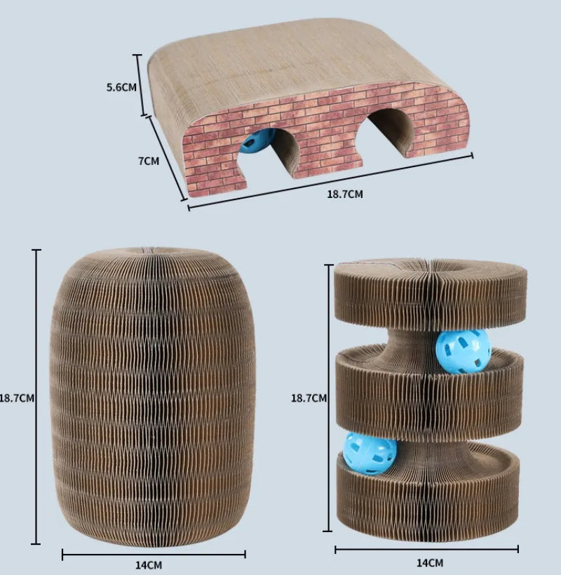 Cat Scratch Board Cat Toy with Bell Cat Cat Climbing Frame Foldable Recyclable Accordion Cardboard Kitten Toy with Ball