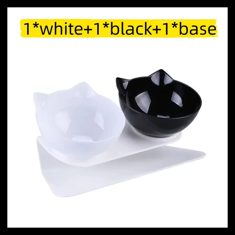 Double Cat Pet Feeding Bowls Food Bowl 15° Tilting with Stand Anti-Swing Kittens Elevated Puppy Dog Food and Water Raised Bowls
