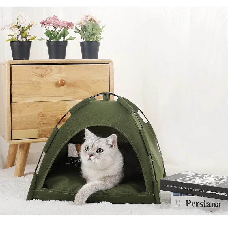 Pet Tent Bed Removable Cat Sofa Basket Canvas Semi-enclosed Cat House Dog Cave Hut Cat Sleeping Bed for Room Decor Pet Supplies