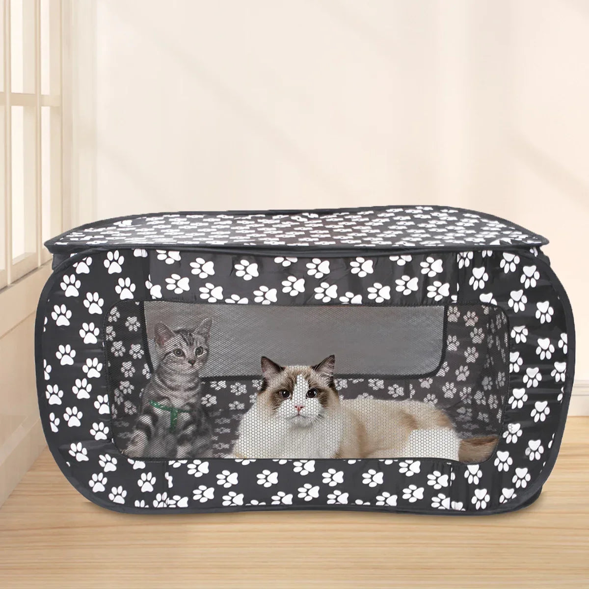 Indoor & Outdoor Foldable Portable Pop-Up Pet Carrier Tent with Mesh Window Zippered Door for Pet Small Dog & Cat Travel Carrier