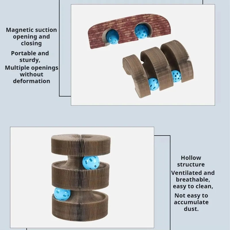 Cat Scratch Board Cat Toy with Bell Cat Cat Climbing Frame Foldable Recyclable Accordion Cardboard Kitten Toy with Ball