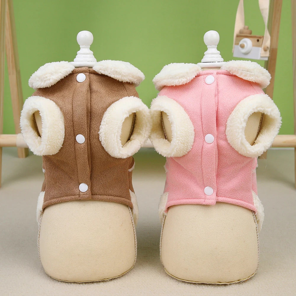 Cute Dog Clothes Jacket Dogs Winter Puppy Coat Clothing With Bowknot Warm Fur Pet Outfit Soft For Small Medium Dogs Chihuahua