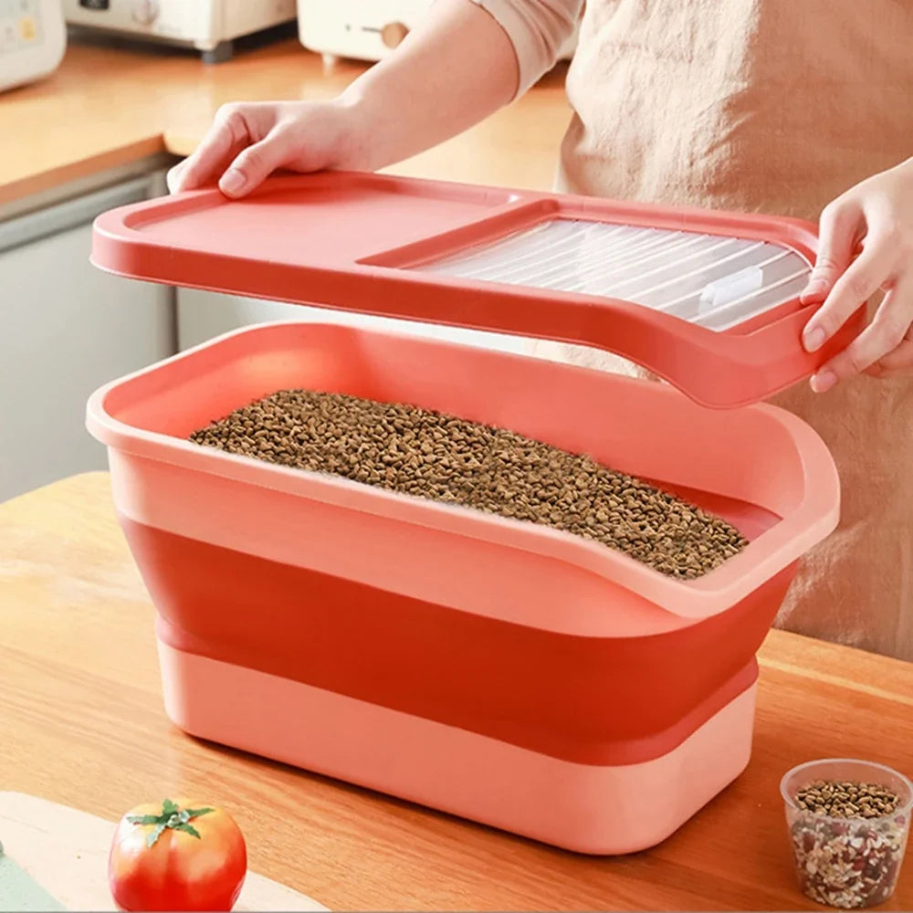 Collapsible Cat Dog Food Storage Container with Lid Folding Pet Food Container Airtight Sealing Box Kitchen Grain Storage Boxes