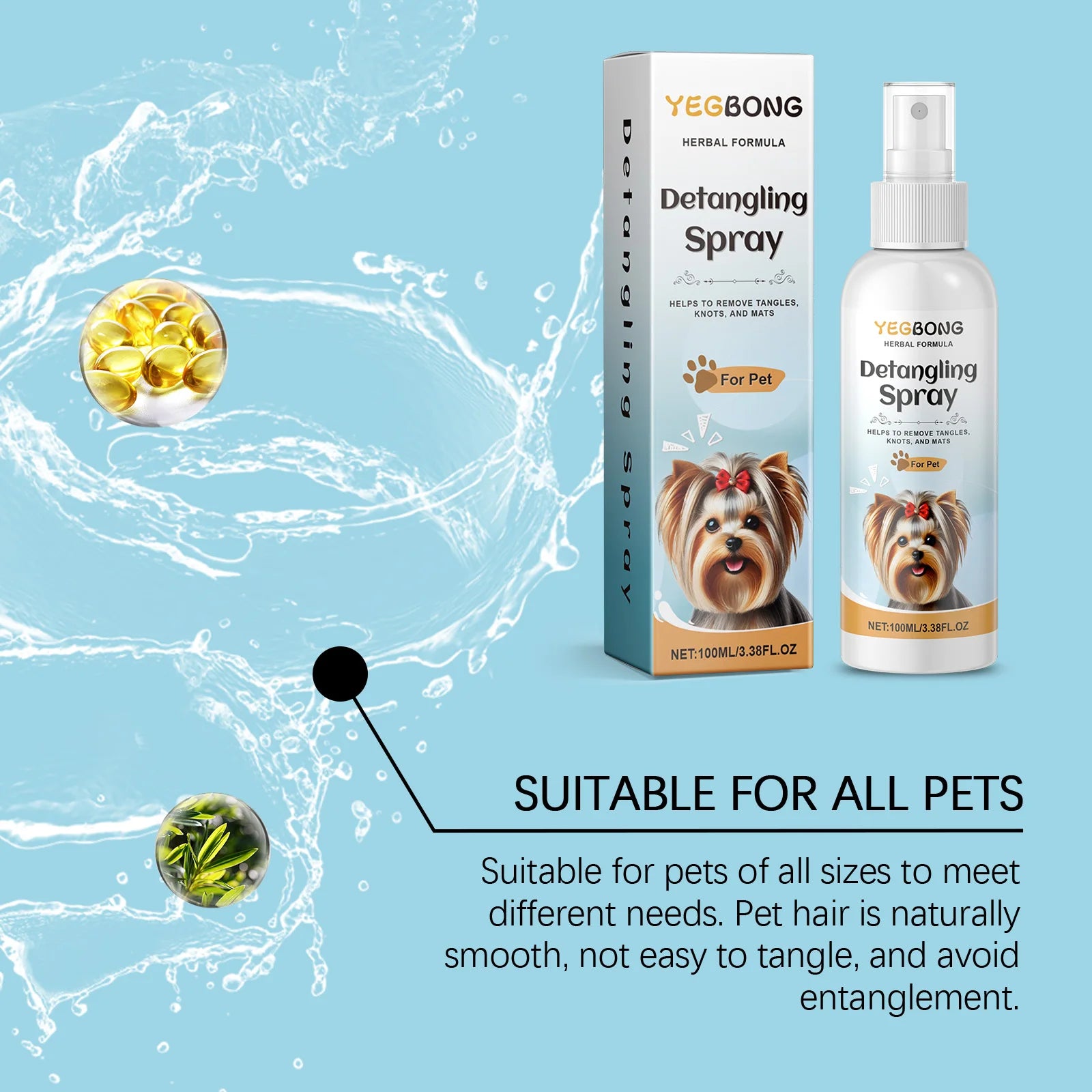 Dog Grooming Spray Effectively Remove Dirt Impuritie Solve Hair Tangles Smoothing Hair Lasting Moisturizing Pet Detangling Spray